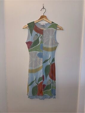 ASOS Light Blue Sleeveless Midi Dress with Fruit Print